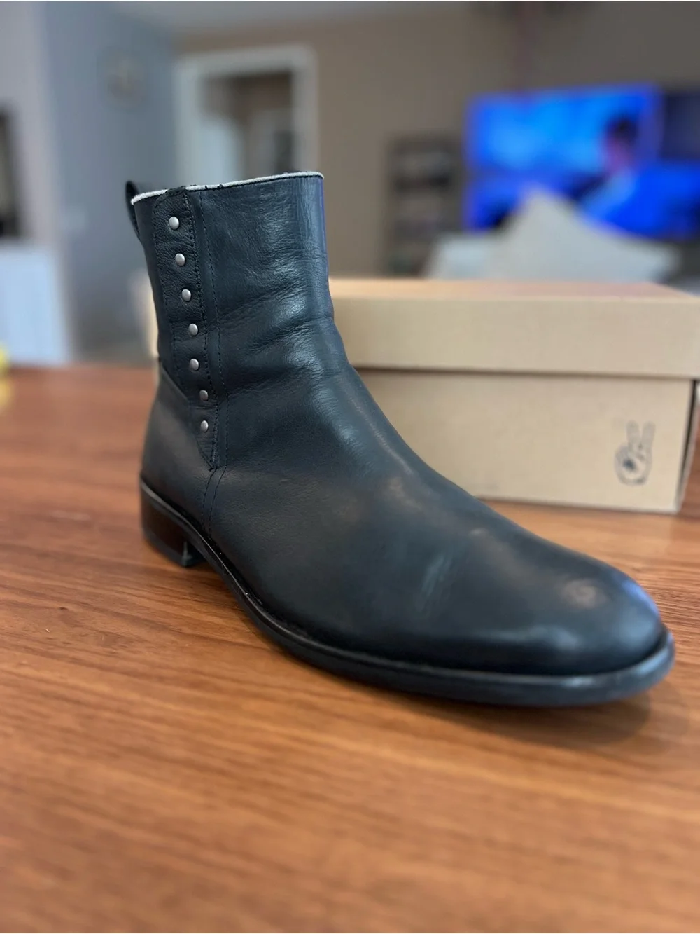 John Varvatos Black Leather Ankle Boots with Stud Details